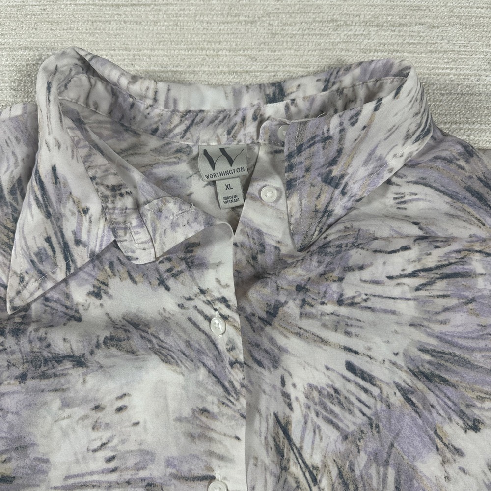Abstract Watercolor Career Office Blouse Worthington Button Front XL Dress Shirt
